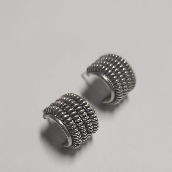 Sterling Silver Textured Half Hoop Earrings 8g - Picture 1 of 3